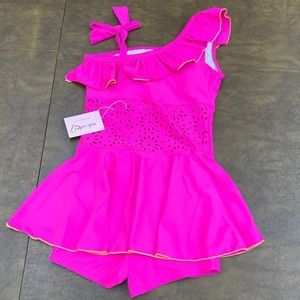 Girls One Shoulder Ruffle Skort 1-Pc Swimsuit